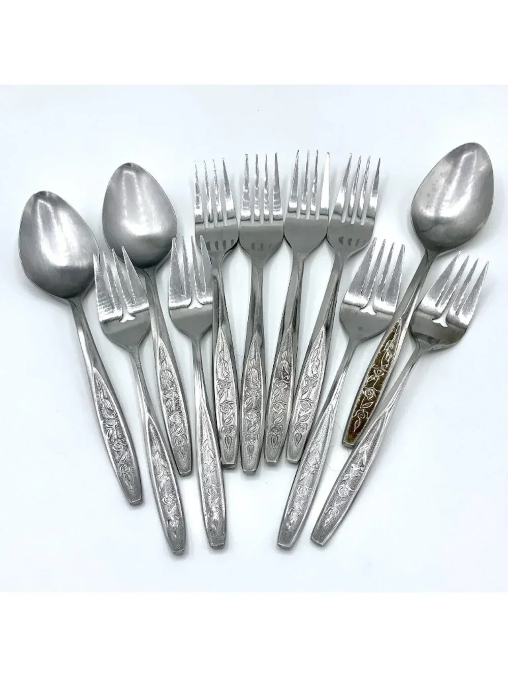 Vtg EKCO Eterna Rose Cotillion Stainless Flatware Lot of 11 Dinner Forks Spoon